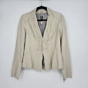 Burning‎ Torch Leather Jacket Ivory Cream Womens L Flattering Fit Washable
